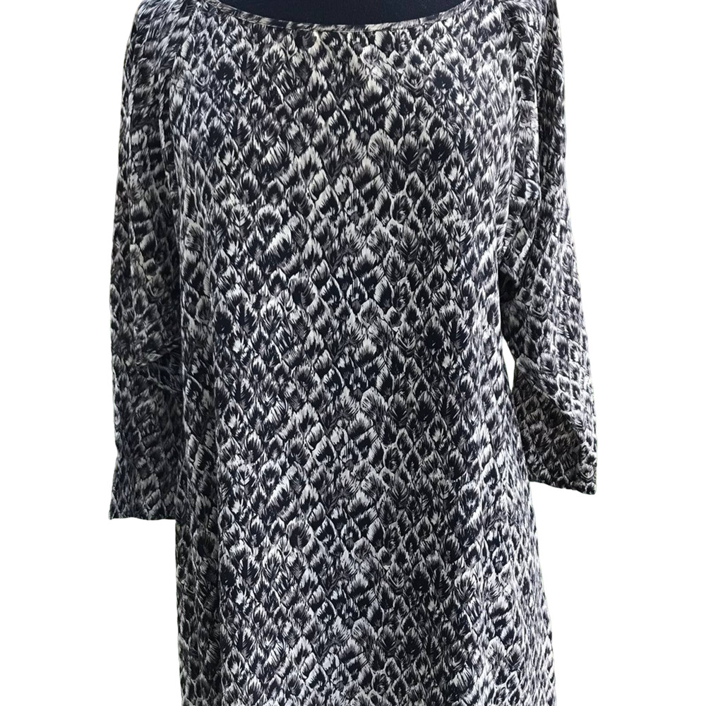 Joie Silk Feather Print Dress Knee Length Gray White Career Swing Dress Size XS - Picture 2 of 7